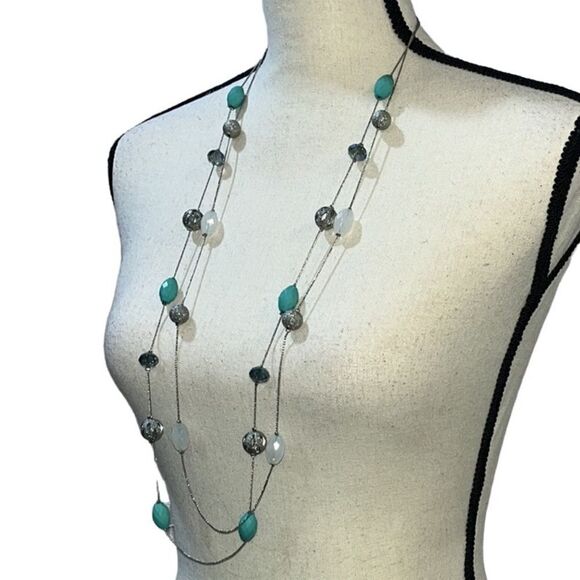 Multi-Strand Multi-Stone Long Necklace - Picture 4 of 5